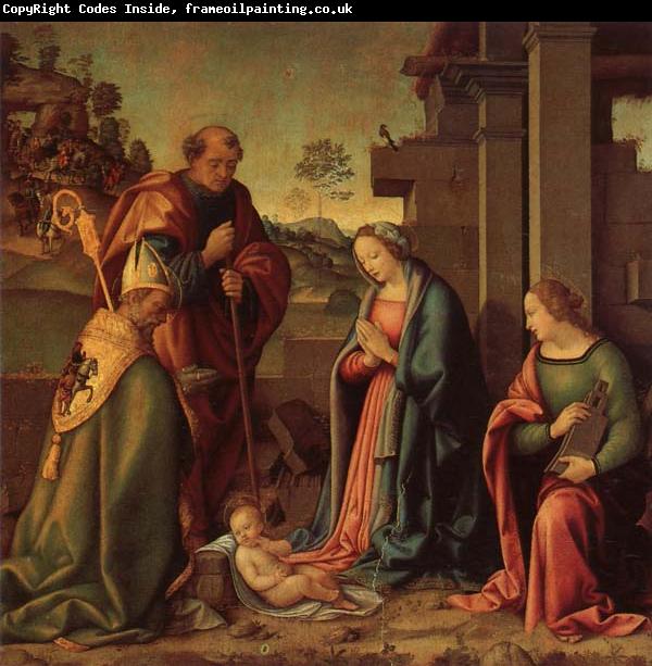 Raffaello Botticini Adoration of the Christ Child with St.Barbara and St.Martin